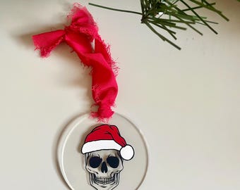 Skeleton Christmas Ornament | Skeleton with Santa Hat | Christmas Ornament