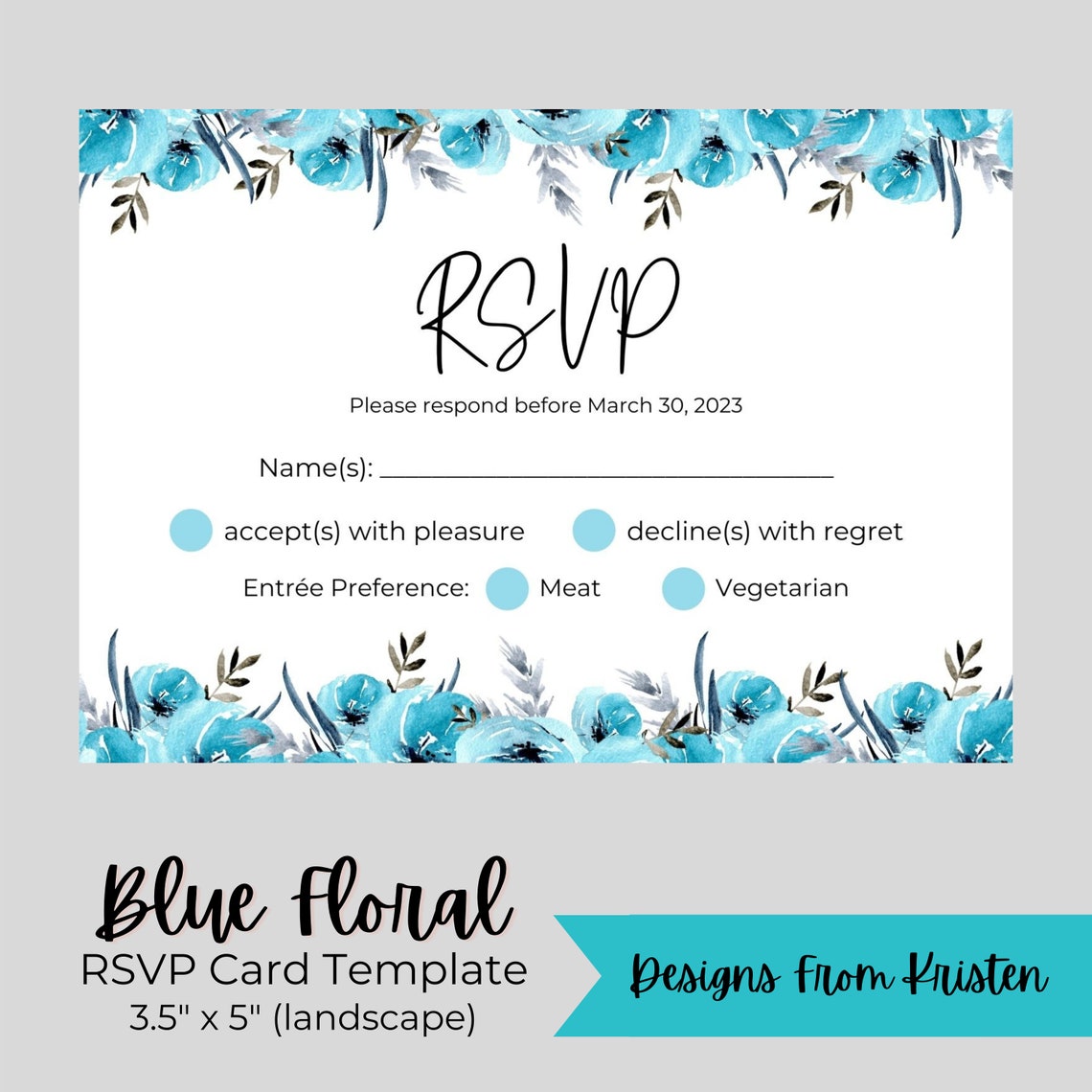 Blue Floral RSVP Editable Invitations Edit With Canva RSVP Etsy