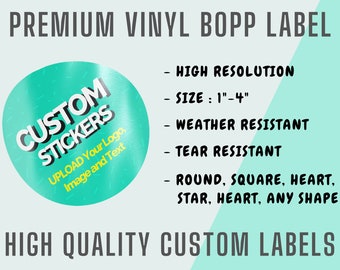 Custom Label Stickers on Sheet BOPP Vinyl Paper - Custom Sticker, Personalized Label, your own design, your logo image