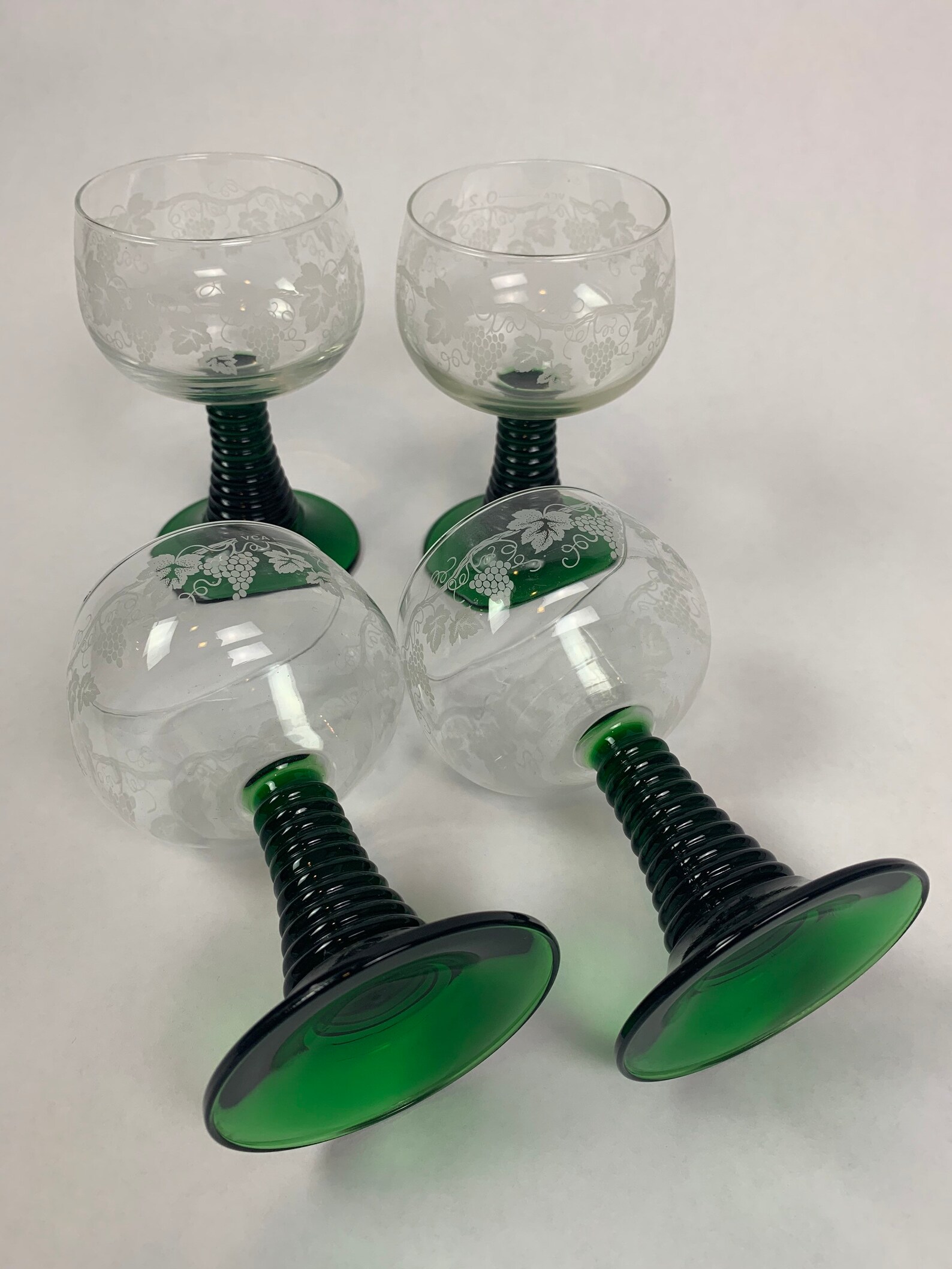 Vintage Crystal Grape Vine Etched & Green Stem Wine Glasses by Etsy