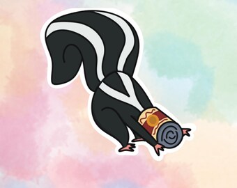 Pegatina divertida de mofeta, pegatina de animal caótico, mofeta linda con comida, pegatina de meme de animal extraño, idea de regalo peculiar