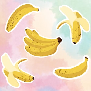 juste un régime de bananes | Lot de 5 autocollants | Dessiné à la main, imperméable, 5 modèles uniques