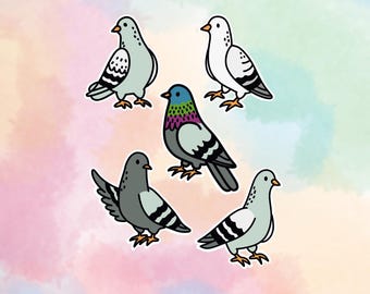 City Pigeons Vinyl Sticker Set – Flock of 5 Waterproof Urban Birds