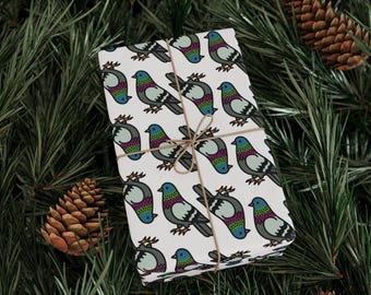 Colorful Pigeon Wrapping Paper: Whimsical Bird Gift Wrap