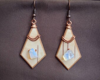 Handmade Unique! one of a kind quill birch bark tulip and leaf shaped dangle earrings Great gift for a special friend native