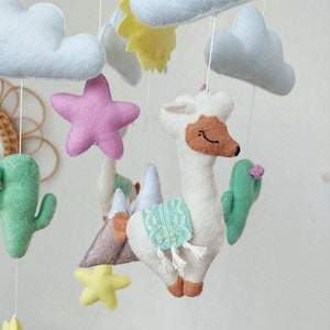 Llama mobile, nursery alpaca mobile,  baby mobile girl and boy, crib felt mobile, boho nursery, scandinavian mobile, baby shower gift