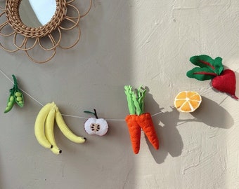 Ghirlanda di frutta e verdura, decorazione da parete per la scuola materna, stamina di frutta, decorazione da parete per la scuola materna, arredamento della camera per bambini, mercato degli agricoltori