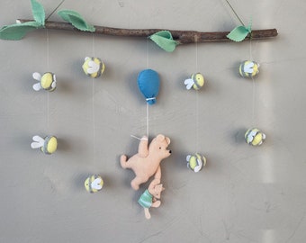 Vintage Winnie the Pooh Nursery, Classic Winnie the Pooh garland, Pooh Bear Nursery Hanging, Classic Winnie the Pooh, Bees branch hanging