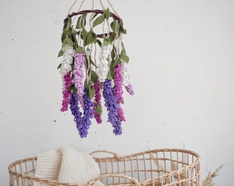Wisteria mobile, Purple flower mobile, Floral mobile, Greenery mobile, Rustic baby mobile, Baby girl nursery decor, Baby mobile, Mobile bebe