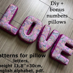 Patrón de almohadas de letras suaves, pdf, decoración infantil del alfabeto, patrones del alfabeto inglés con una altura de 31,8", letras de almohada de su propia mano, cuna