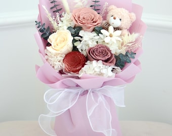 Forever Flowers Bouquet, Forever Roses with bear flower gift
