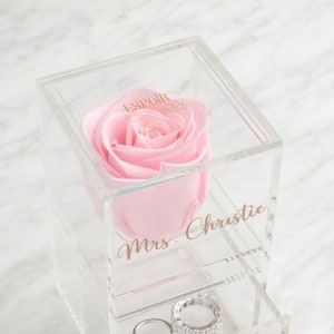 Preserved Rose in Acrylic Jewelry Box | Mother&#39;s Day Gift  Forever Roses |Bridesmaids, Engagement, Wedding gift, Proposal, Preserved flower