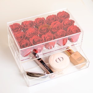 15 Preserved Roses in Acrylic Keepsake Box |  Mother&#39;s Day Gift  Jewelry Box | Rose box | Forever Roses | Preserved flowers |
