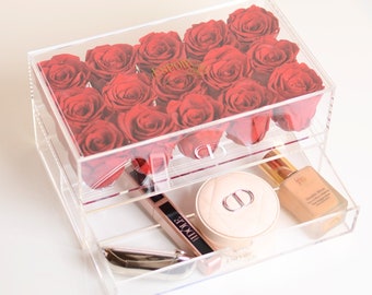 15 rote konservierte Rosen in Acryl-Schmuckbox, Muttertagsgeschenk, Rosen in Box, Forever Roses, konservierte Blumen, Rosenbox,