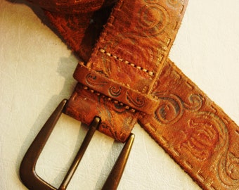 DISTRESSED Cowboy TOOLED LEATHER Belt