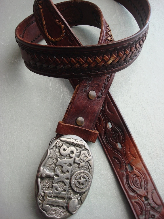 BROWN LEATHER TEXAS Buckle Belt