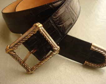 BRIGHTON BLACK Leather SQUARE Buckle Belt Unisex
