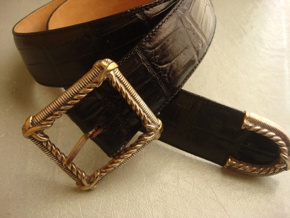 BRIGHTON BLACK Leather SQUARE Buckle Belt Unisex - Etsy display picture 2