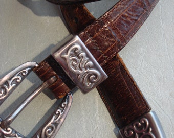 BRIGHTON BROWN Ornate LEATHER Belt