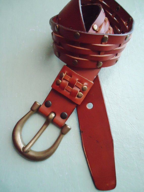 DKNY studded belt DKNY NATURAL Leather Silver Rivets Studded Wide Belt Womens  main image 2