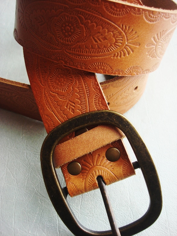 TAN LEATHER TOOLED Belt