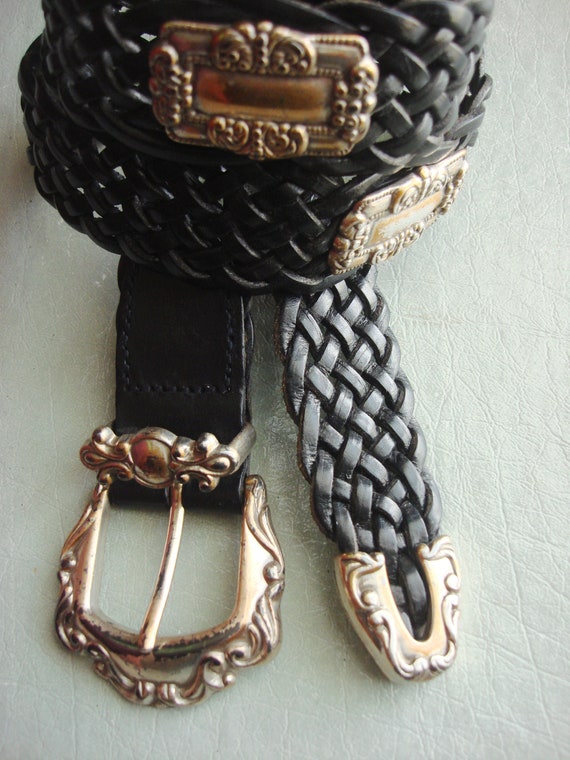 FOSSIL BLACK ORNATE Leather Belt - Etsy display picture 2