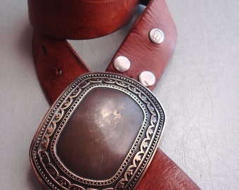 BROWN THICK Square Buckle LEATHER Belt