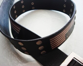 Y2K Nine West Black Leather American Flag Belt Size M/L Nine West Belt Women main image 4