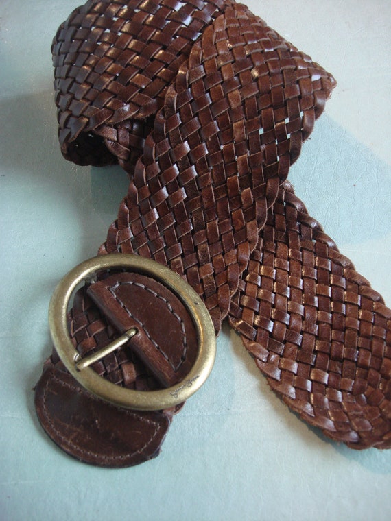 BROWN LEATHER WEAVED Corset Belt - image 2