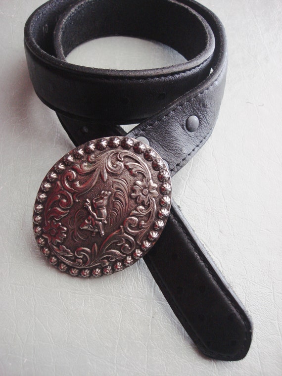 Women Wrangler Genuine Leather Belt with Silver Ornate Concho main image 1