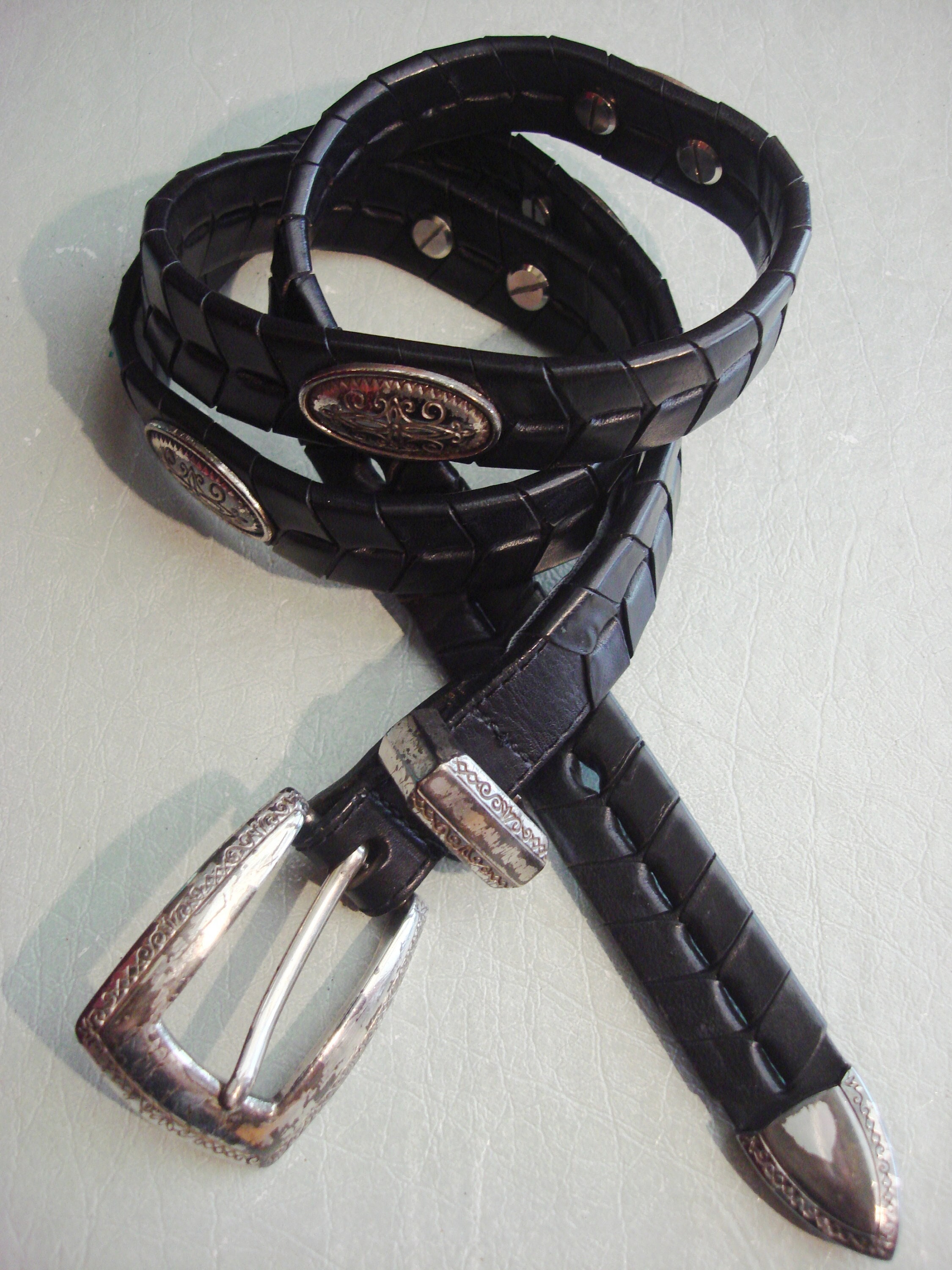 Brighton Skinny Black Medium Belt Brighton Black Skinny Belt // Genuine Leather Gold & Silver  main image 4