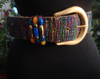 Ginnie Johansen Rainbow Leather Belt: 1970s Color Block Boho  display picture 3