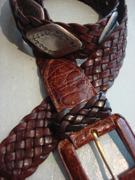 MALLARD MEN'S BROWN LEATHER CONCHO BELT main image 1