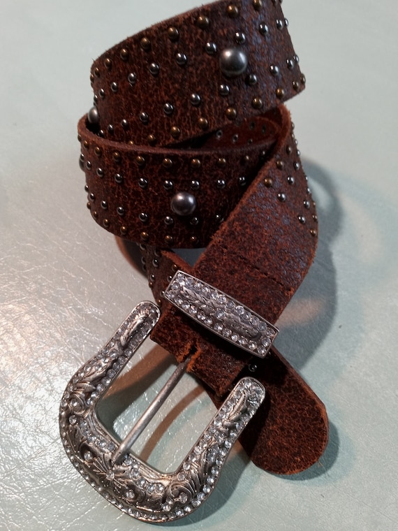 Concho Leather Rhinestone Belt