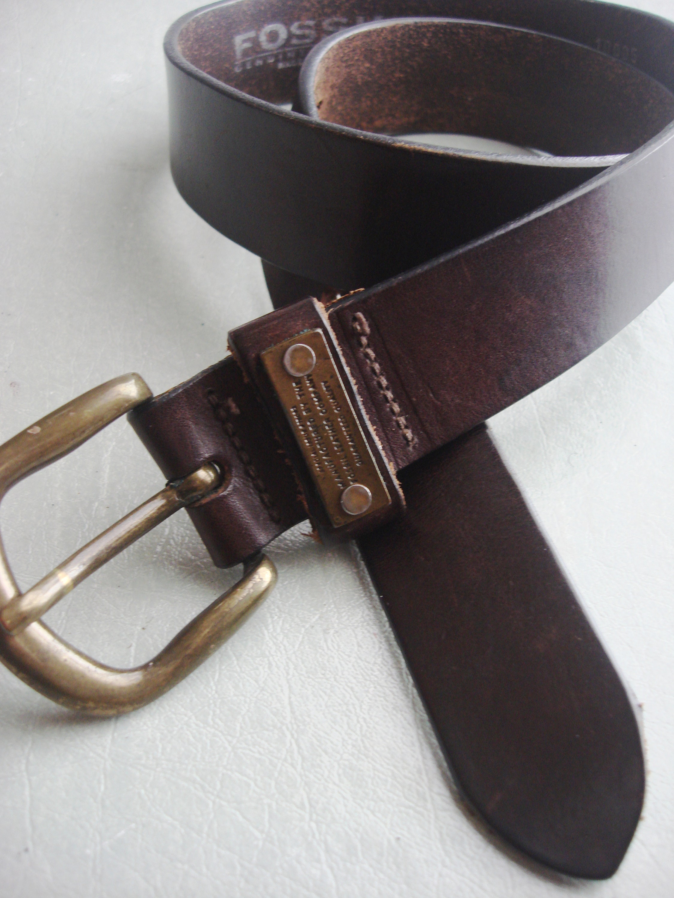 fossil ブラウンレザー ベルト ロープバックル　vintageベルト Vintage fossil leather belt - Etsy 日本