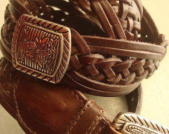BROWN Ornate LEATHER CONCHO Belt