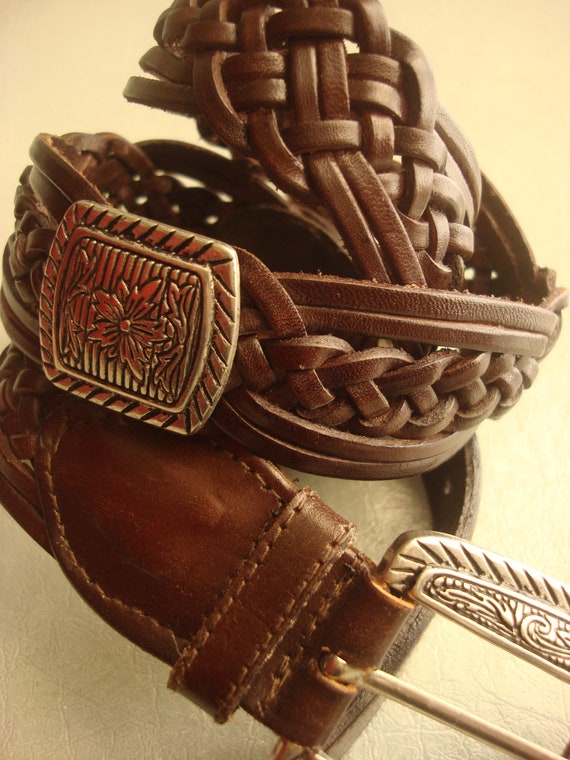 BROWN LEATHER CONCHO Belt - Gem