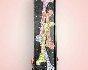 Hand-painted Anatomical Colorful Pastel Spooky Bone Artwork - Funky Gothic Home Decor - 18" x 5" Wall Art - Handmade Unique Home Finds