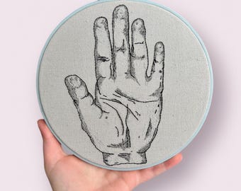 Iridescent Sparkle Palmistry Hand 8" Embroidery Artwork - Handmade Gift - Hand Embroidered Decor - Spooky Fun Funky Gothic Witchy Decoration