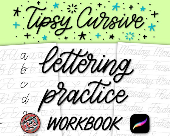 15 Cursive Handwriting Practice Worksheets, 25 Procreate Brushes, Learn Lettering, Calligraphy, Handwriting Workbook for Procreate or Print
