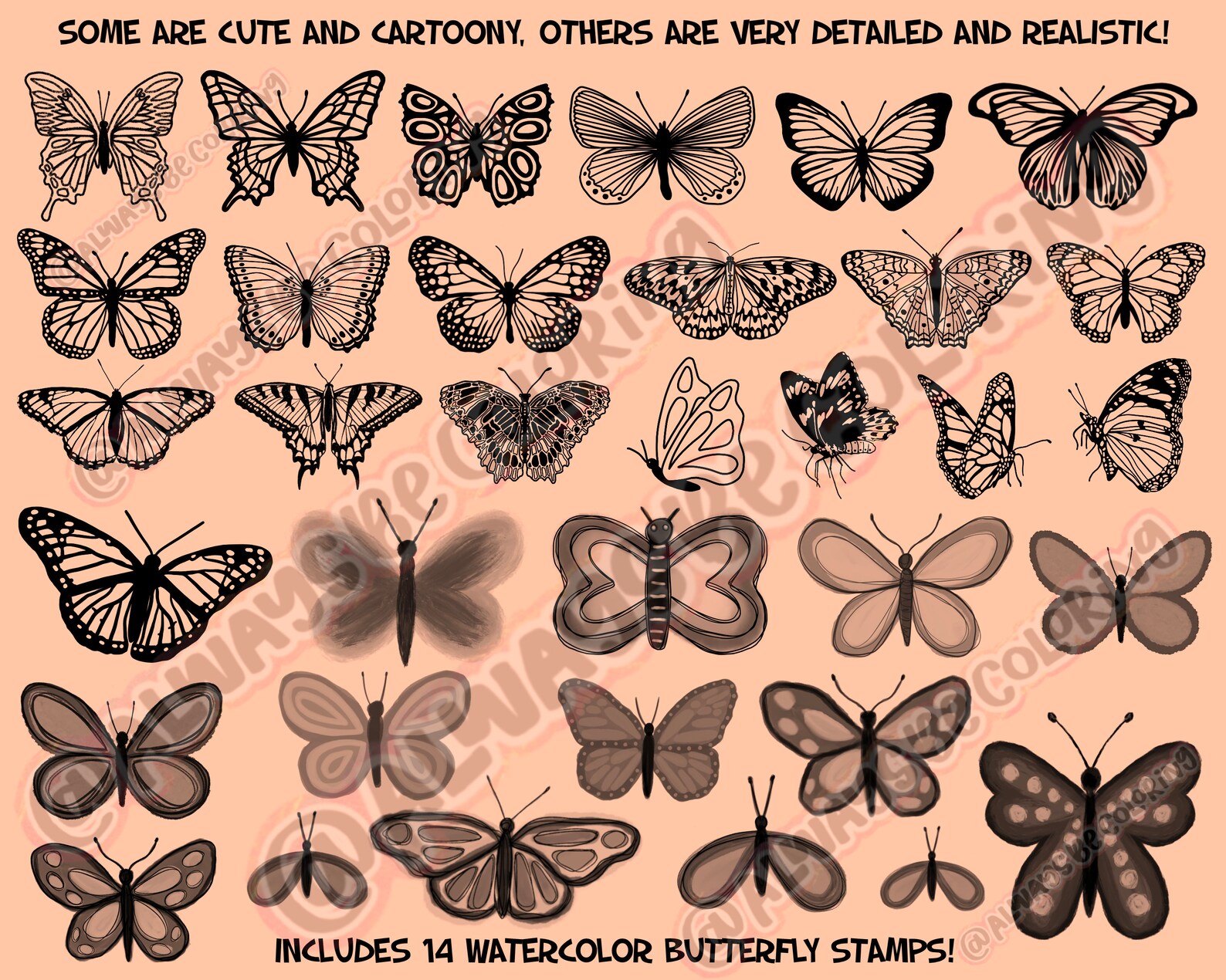 120 Hand Drawn Procreate Stamp Brushes With Butterflies & More ...