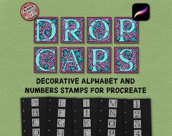 72 Procreate Decorative Drop Caps Alphabet and Number Stamps, Hand Drawn Intricate Letters Designs, Fancy Monograms, Initials, Crafts, DIY
