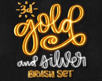 3D Gold and Silver Metallic Procreate Brushes for Lettering, Illustration & more! Unique Metallic, Glitter Brush Set! W/Bonus Color Palette!