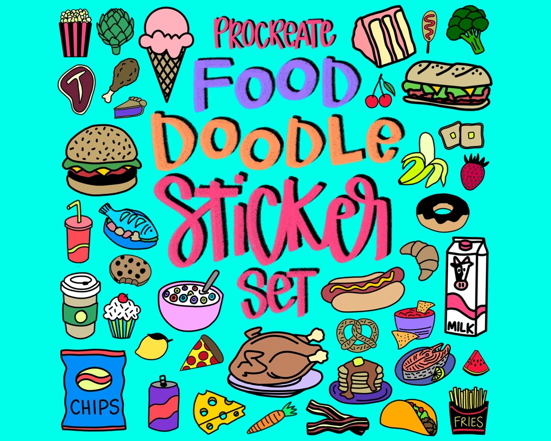 Over 100 Procreate Stamp Brushes With Hand Drawn Food Themed Doodles ...