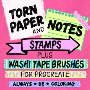 222 pennelli e timbri Procreate, carta strappata, texture di carta, note e timbri freccia, timbri digitali per pianificatore di proiettili, set di timbri Procreate
