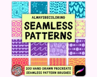 200 handgetekende naadloze patroonborstels, geometrische patronen, mode- en stofpatronen, textuur, stippen, sterren, doodles