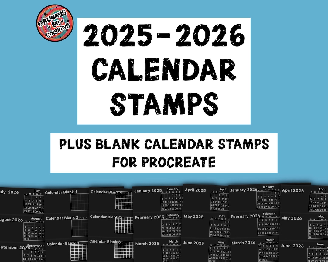 Procreate 2025 and 2026 Calendar Stamps, Blank Calendar Stamps for