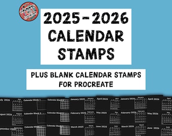 Procreate 2025 および 2026 カレンダー スタンプ、デジタル プランナーとジャーナル用の空白カレンダー スタンプ、Bullet Planner ジャーナル スタンプ セット