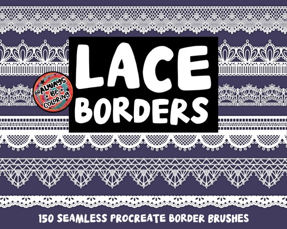 150 Procreate Seamless Lace Border Brushes, Fashion Lace Brushes, Ruffles, Lace Edging, Procreate Tattoo Brush Set, Lace pattern texture
