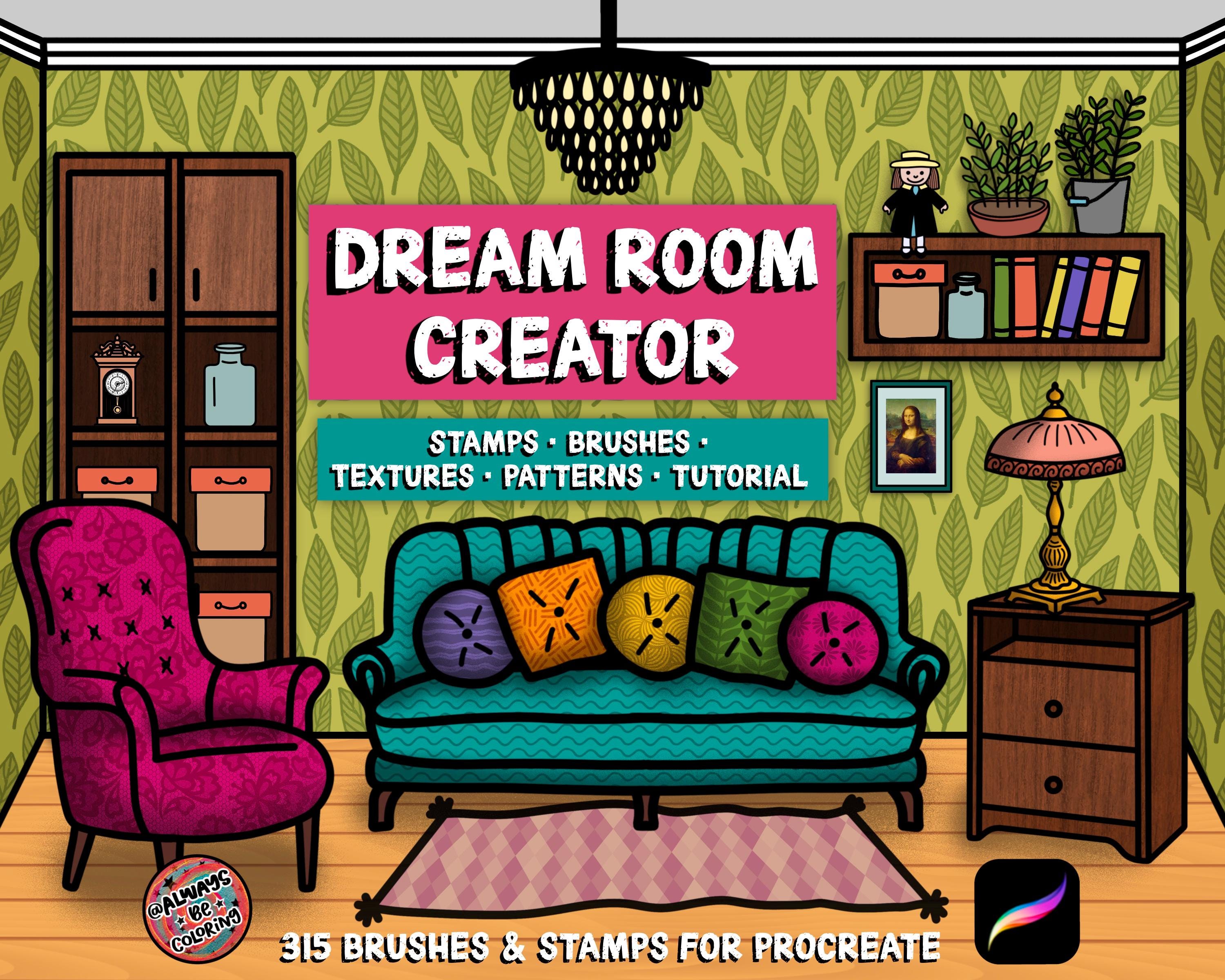 315 sellos de Procreate Dream Rooms y pinceles de patrones sin costuras para diseño de interiores, papel tapiz, azulejo, ladrillo y madera